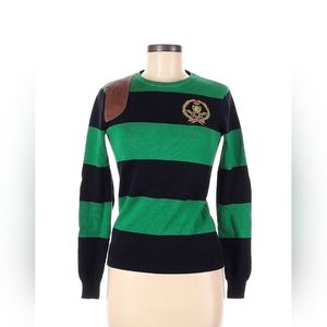 Vintage 90s Ralph Lauren Sport Hunter Leather Patch Sweater Women's Sz M Crest